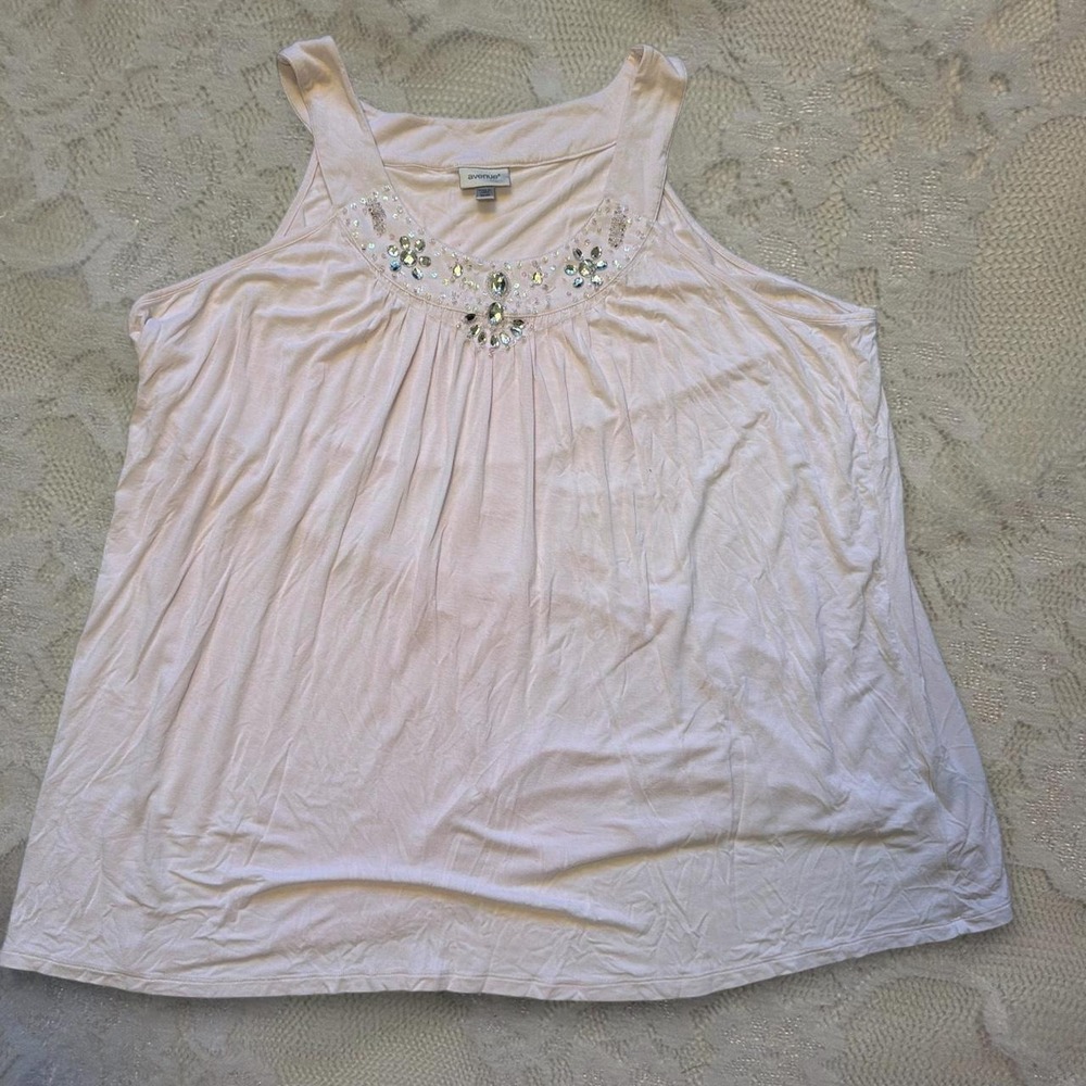 Avenue Women 4XL White Beaded Sequin Fairy Boho Flowy Tank Top Plus Size 26/28
